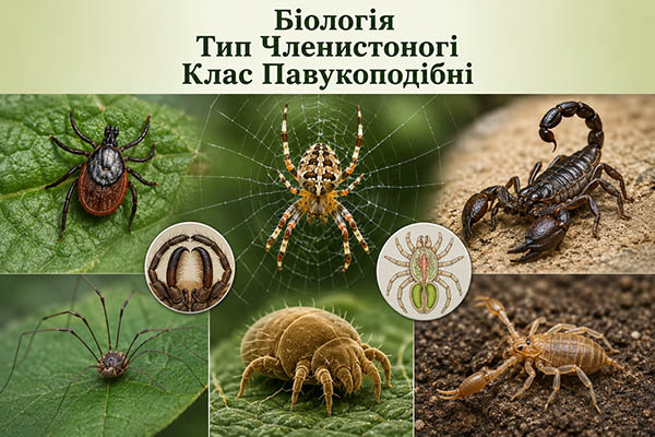 Біологія 8 клас. Тип Членистоногі. Клас Павукоподібні